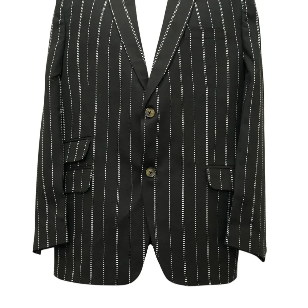 Mens 46R Wool Blazer Sport Coat Black White Pinstripe Preppy Formal Wedding